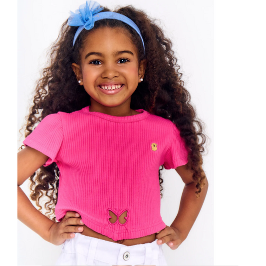 Blusa Infantil Menina Estampa Borbojardim - Tam. 2 a 12 anos - Rosa Forte